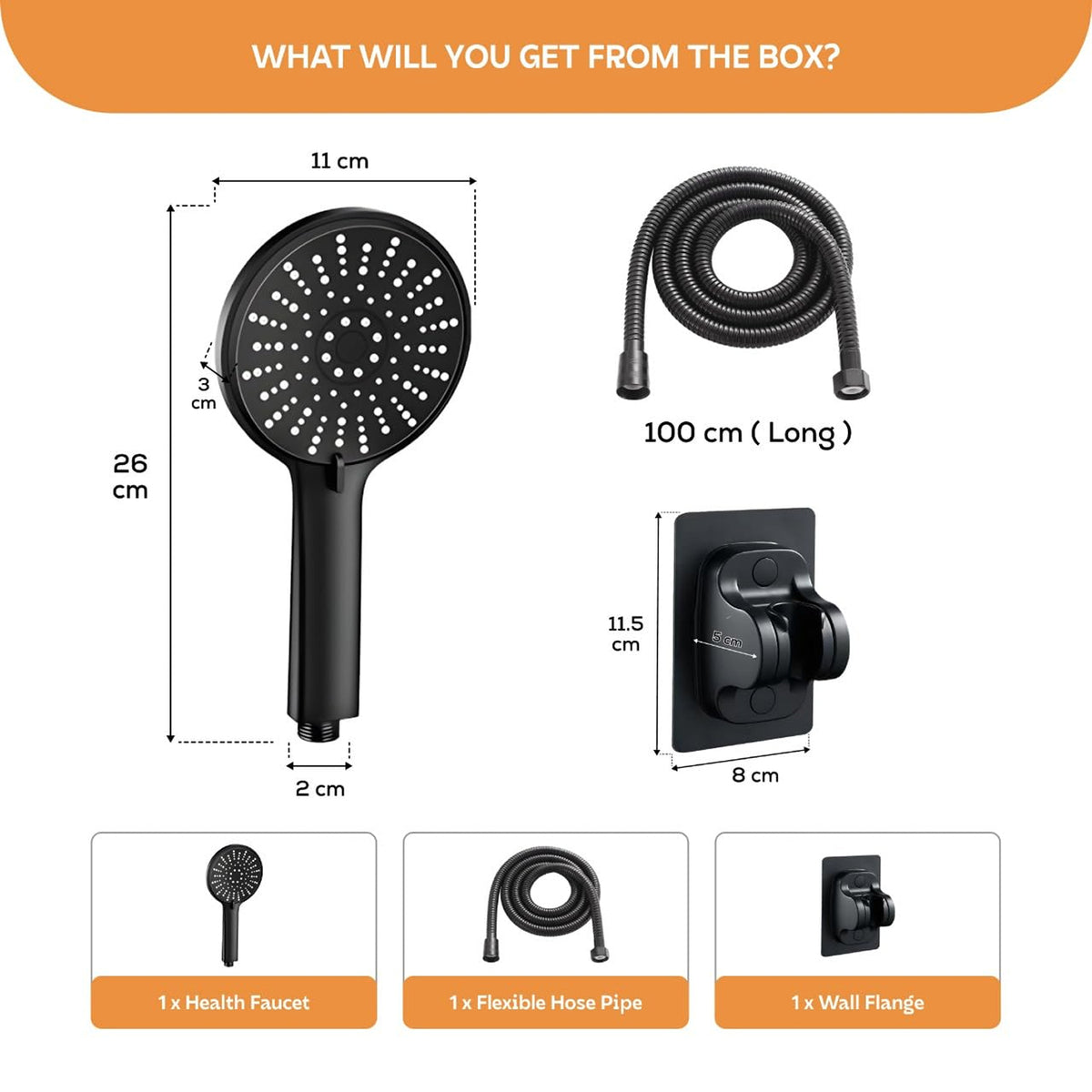 AINEXA Adjustable Wall-Mounted Shower Head Holder – Black