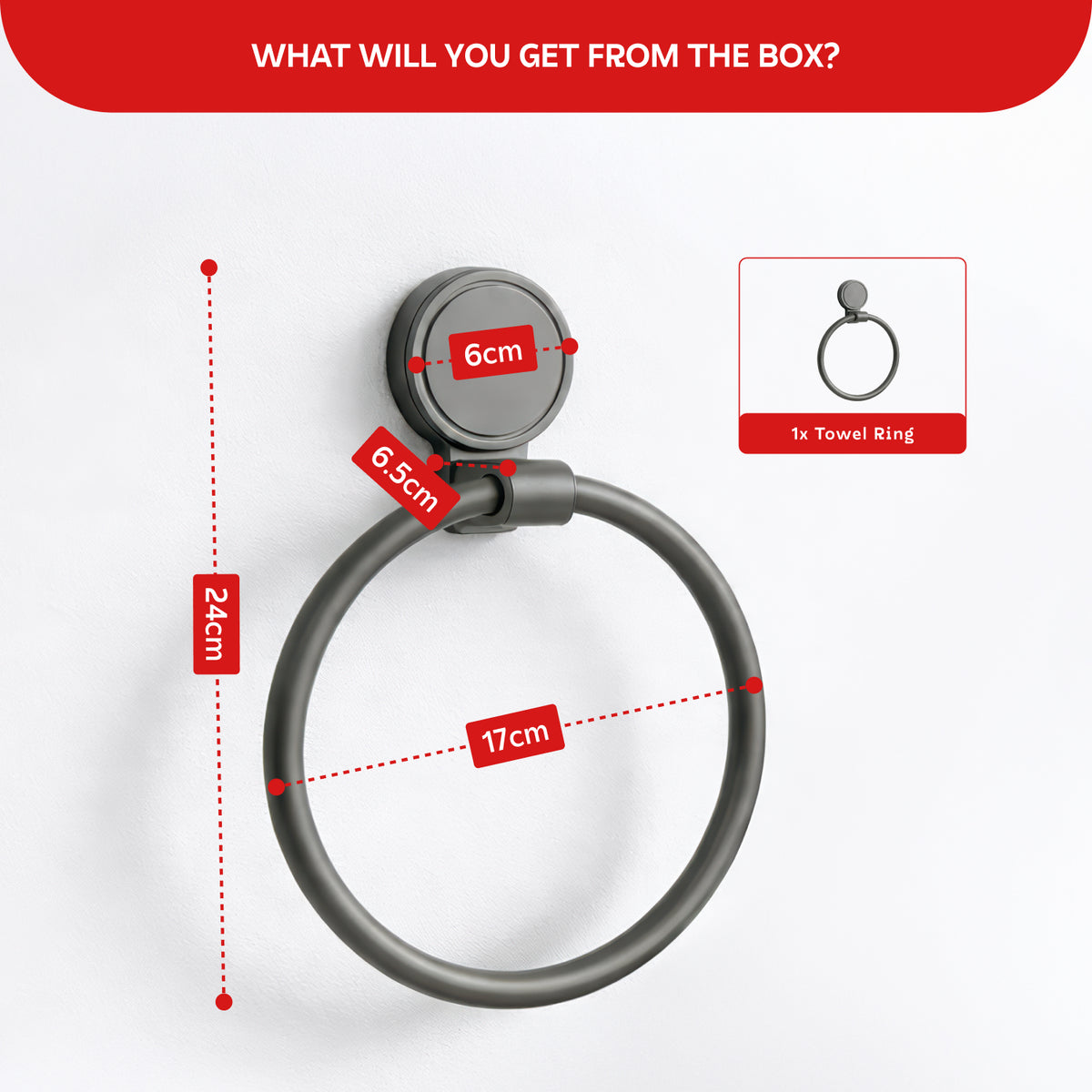 AINEXA Vacuum Suction Aluminium Towel Ring – Matte Grey