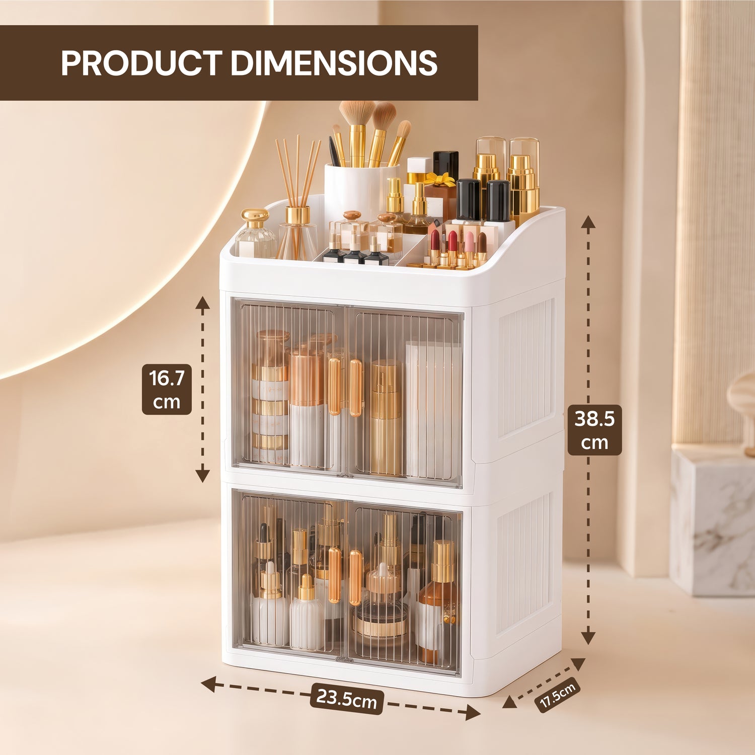 AINEXA 3-Layer Cosmetic & Makeup Organiser with Drawers – White