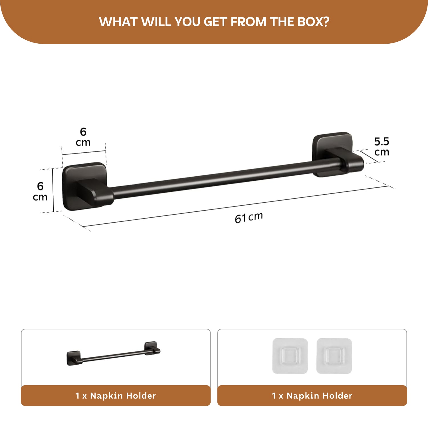 AINEXA Self-Adhesive Aluminium Towel Holder – Matte Black