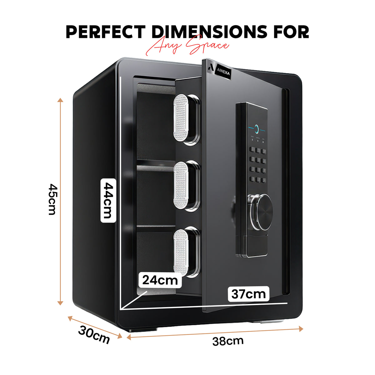 AINEXA Digital Fingerprint & Password Safe Locker with Alarm – Black