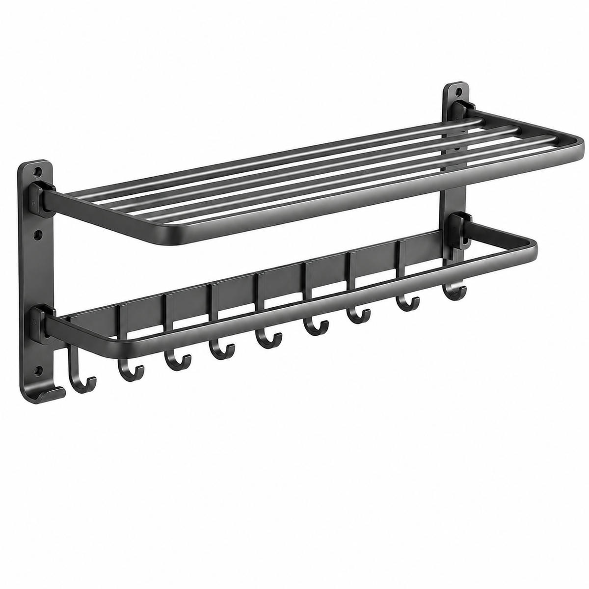 AINEXA 24-Inch Aluminium Towel Rack with Hooks – Matte Grey