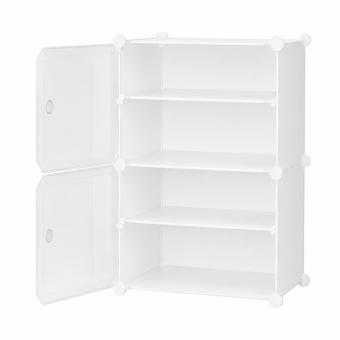 AINEXA 4-Layer Foldable Plastic Shoe Rack with Door Cover – White