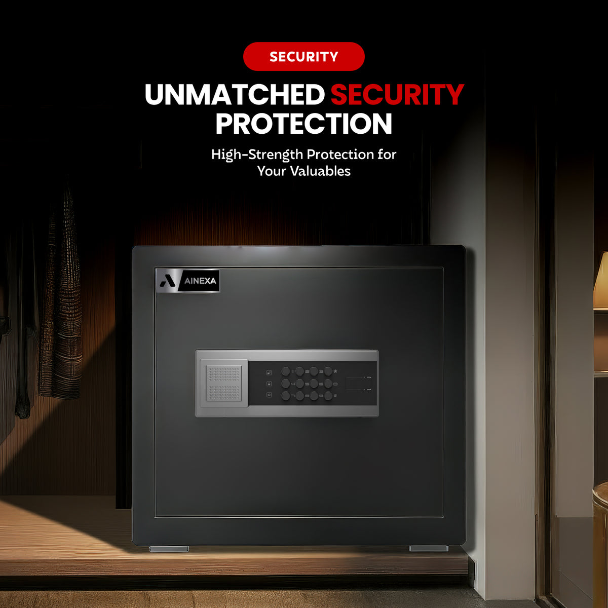 AINEXA 22L Digital Password Safe Locker with Alarm & Mute Mode – Black