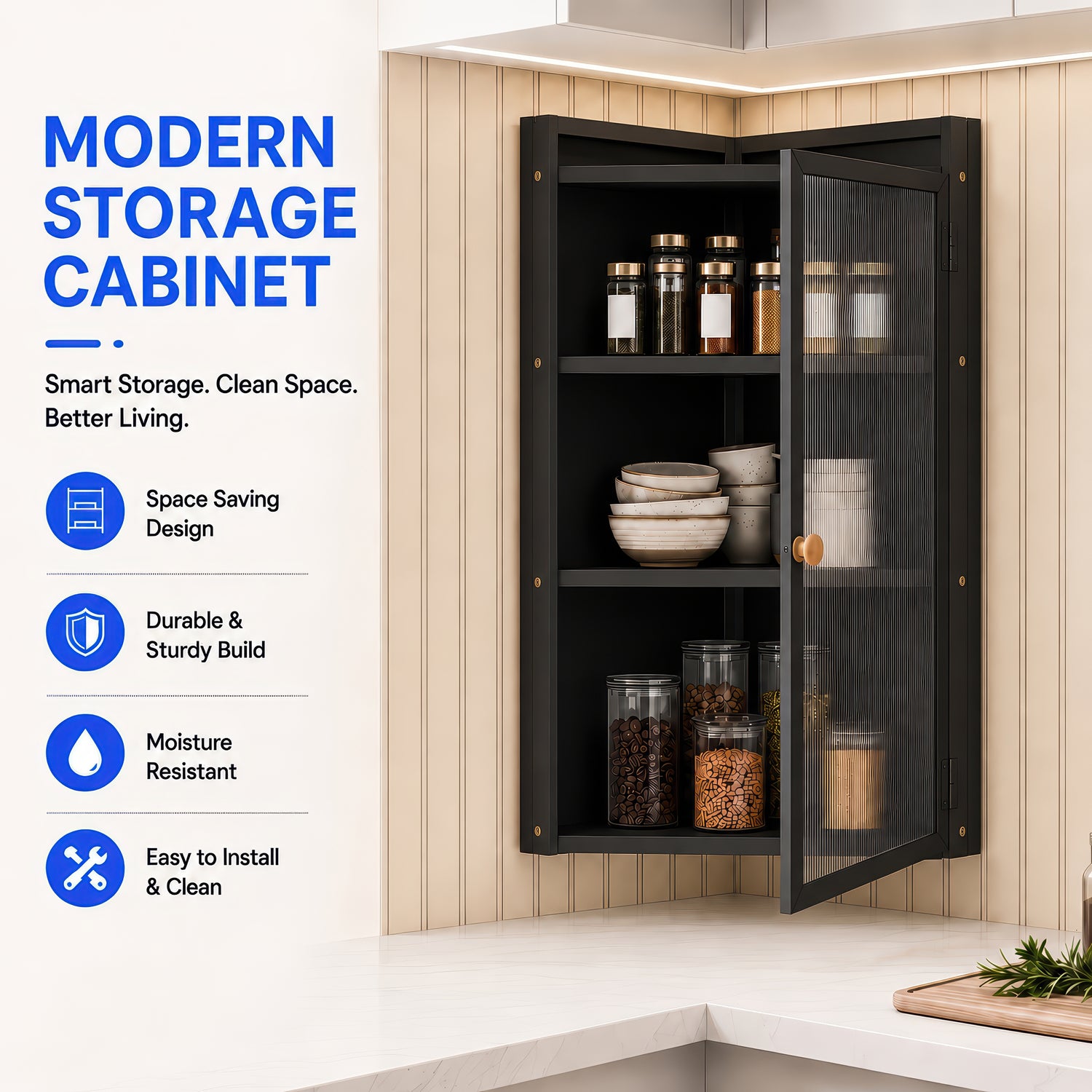 AINEXA 40 cm 3-Layer Corner Kitchen Storage Cabinet with Door – Black