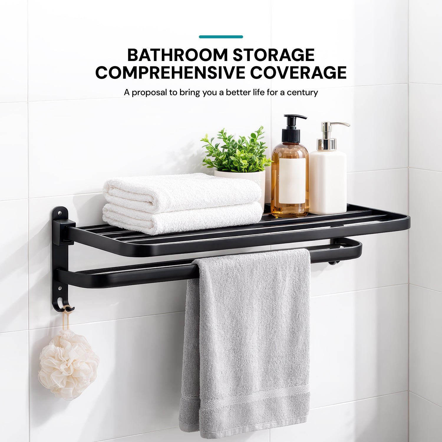 AINEXA 24-Inch Wall-Mounted Aluminium Towel Rack – Matte Black