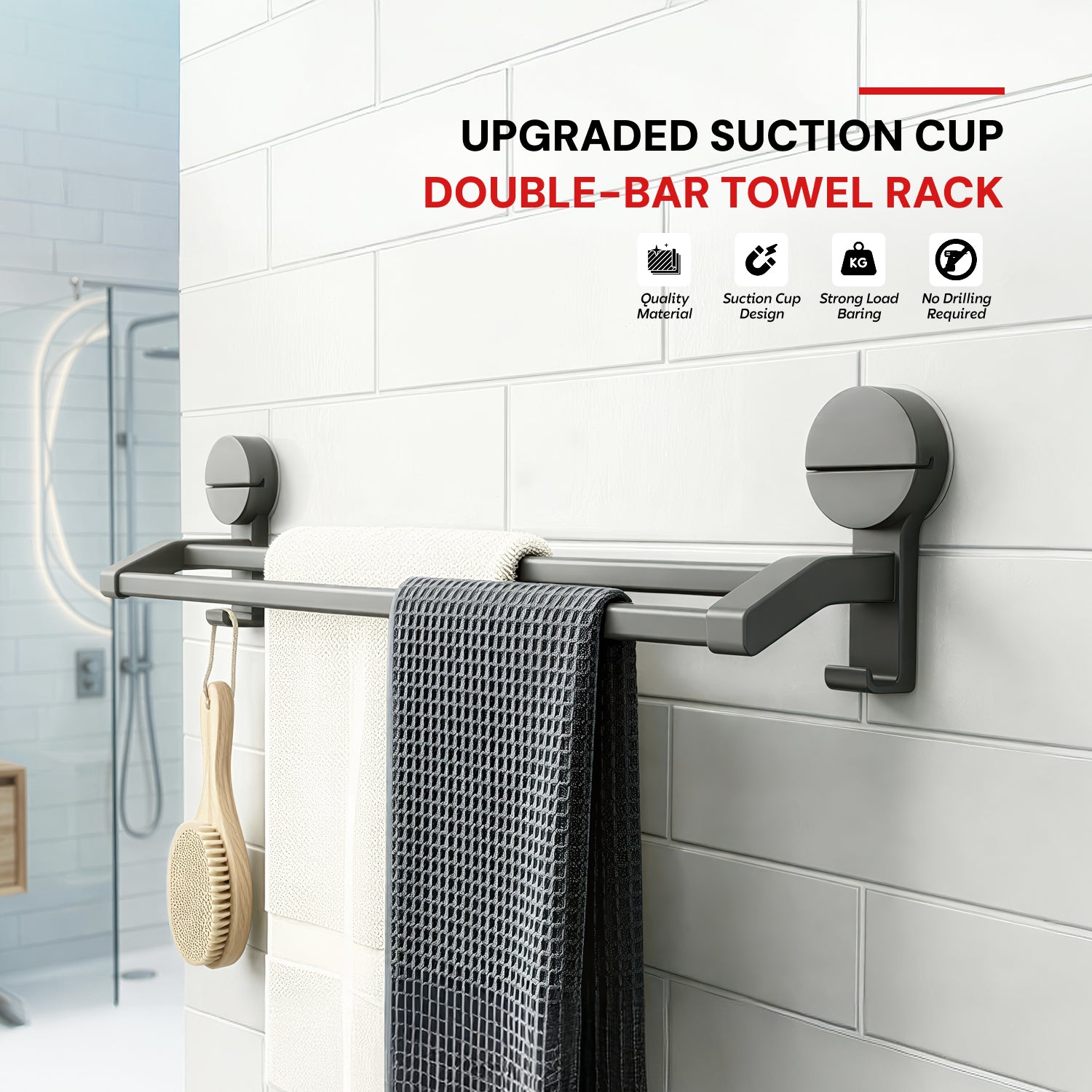 AINEXA 24-Inch Suction Double Towel Bar – Matte Grey