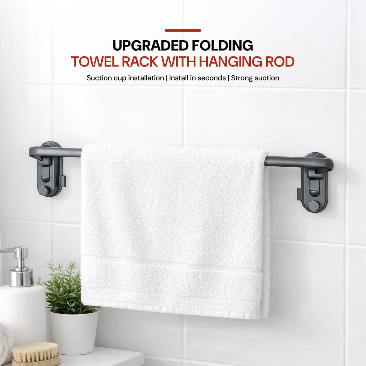 AINEXA Vacuum Suction Aluminium Towel Holder – Matte Black