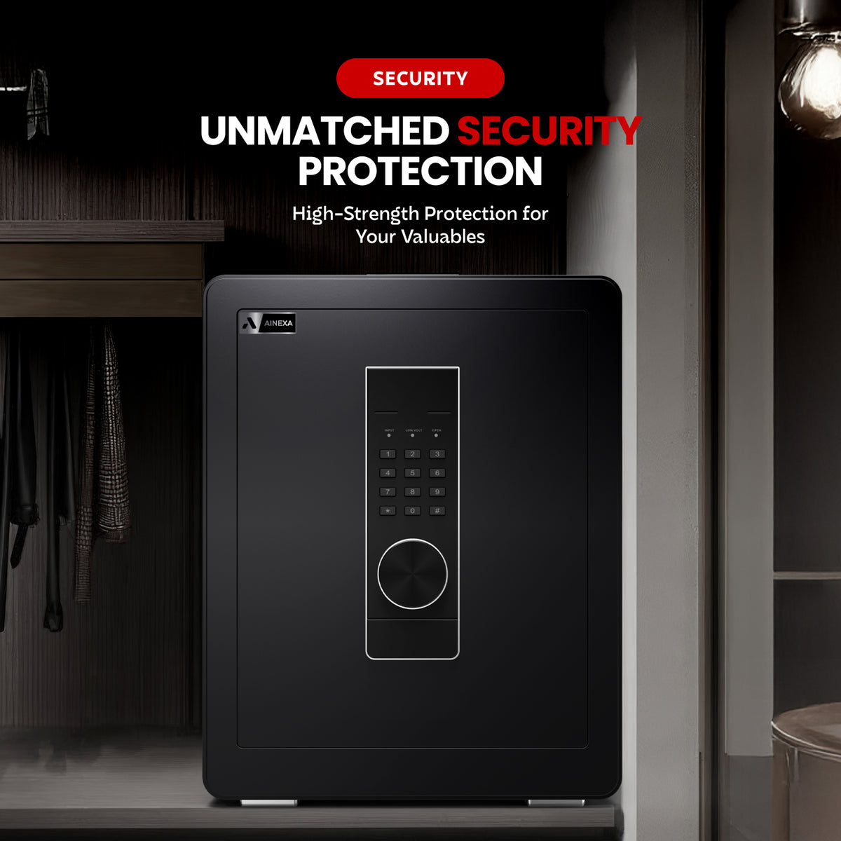 AINEXA Digital Password Safe Locker with Alarm & Adjustable Shelf – Black
