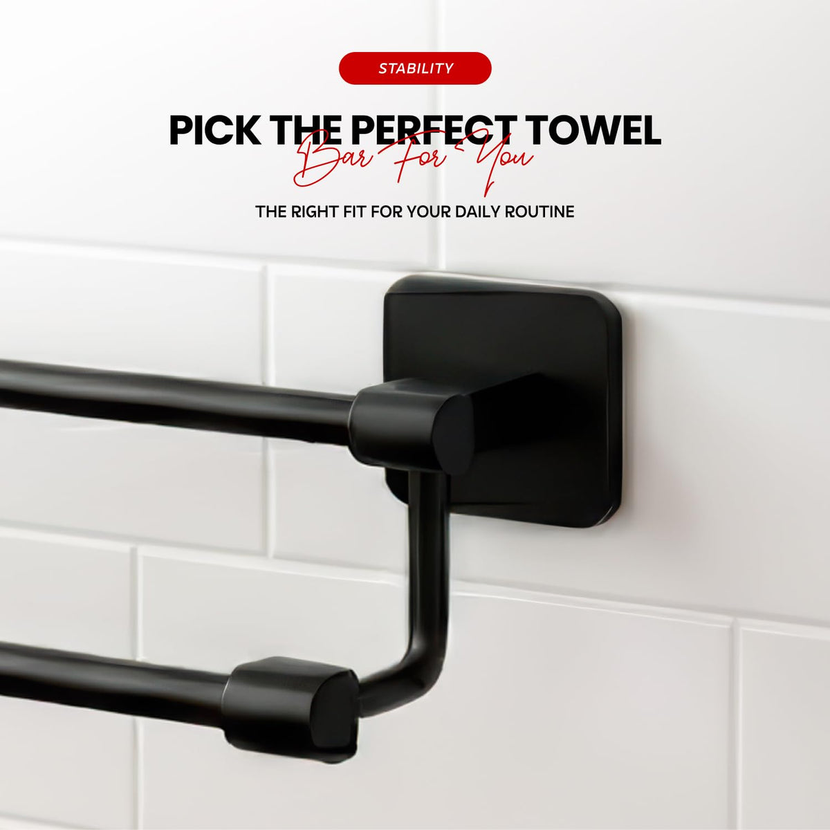 AINEXA 24-Inch Self-Adhesive Aluminium Towel Holder – Matte Black