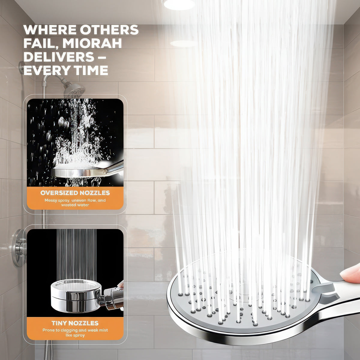 AINEXA 5-Function High-Pressure Hand Shower Set with 1 m Hose – Silver
