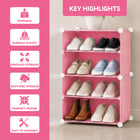 AINEXA 4-Layer Foldable Plastic Shoe Rack with Door Cover – Pink