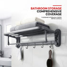 AINEXA Vacuum Suction Aluminium Towel Rack with Shelf & Hooks – Matte Grey