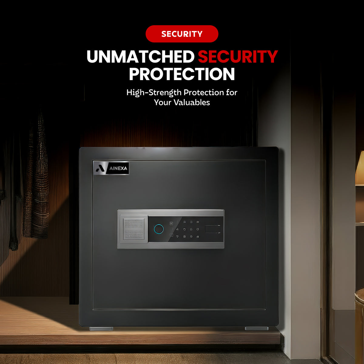 AINEXA 22L Fingerprint & Password Safe Locker with Alarm – Black