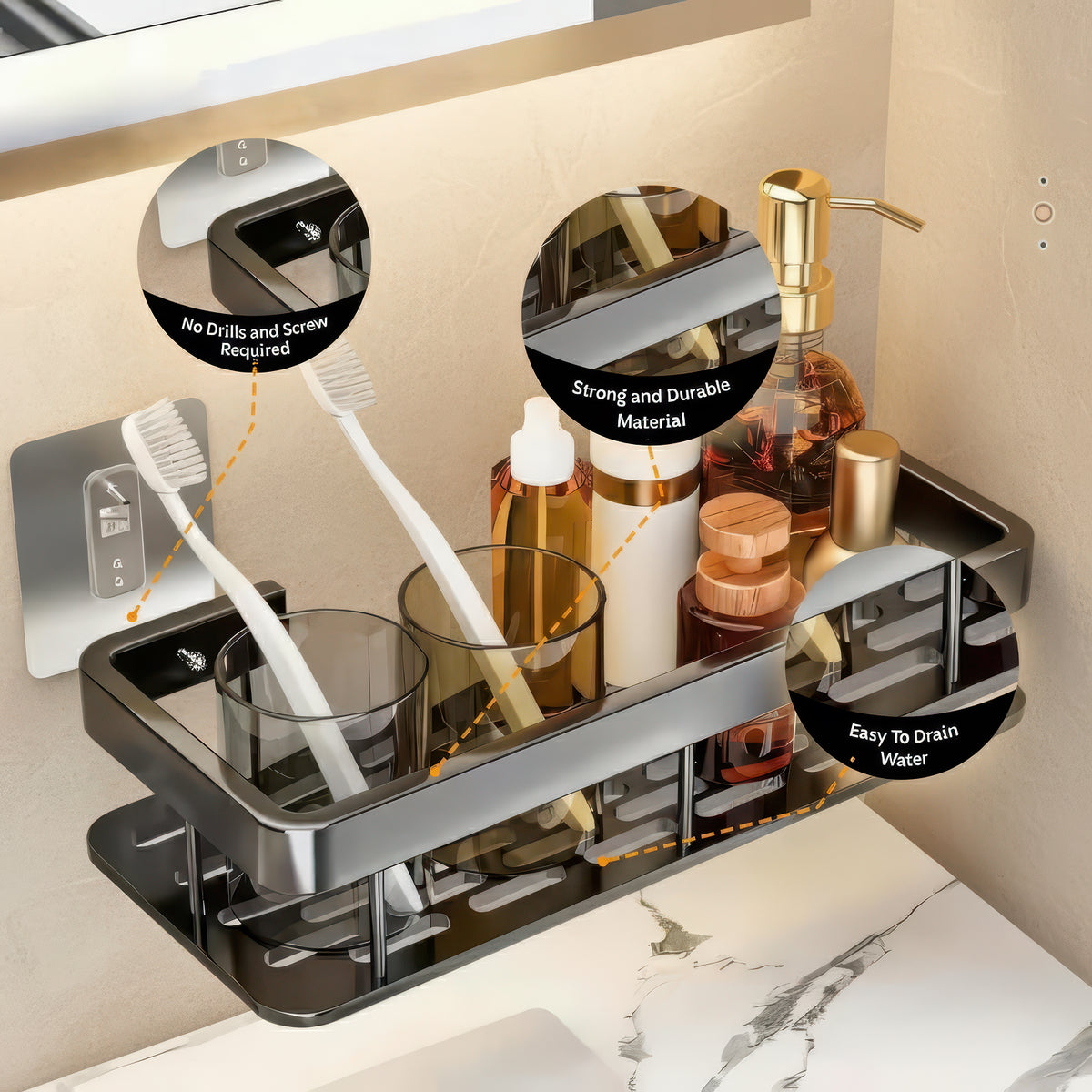 AINEXA 2-Piece Self-Adhesive Aluminium Bathroom Shelves – Matte Black