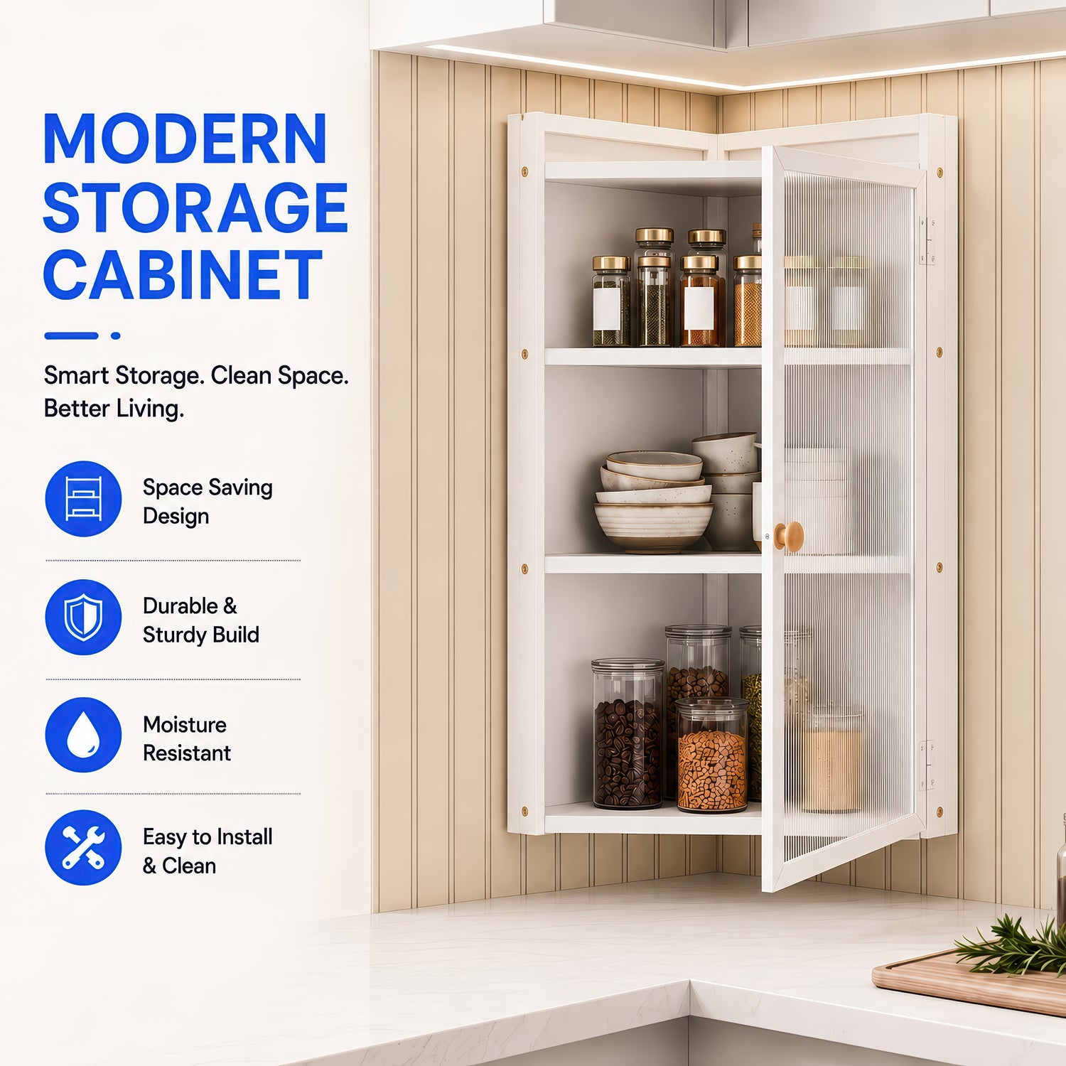 AINEXA 40 cm 3-Layer Corner Kitchen Storage Cabinet with Door – White