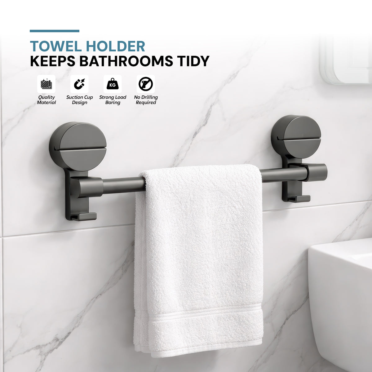 AINEXA Vacuum Suction Aluminium Towel Bar – Matte Grey