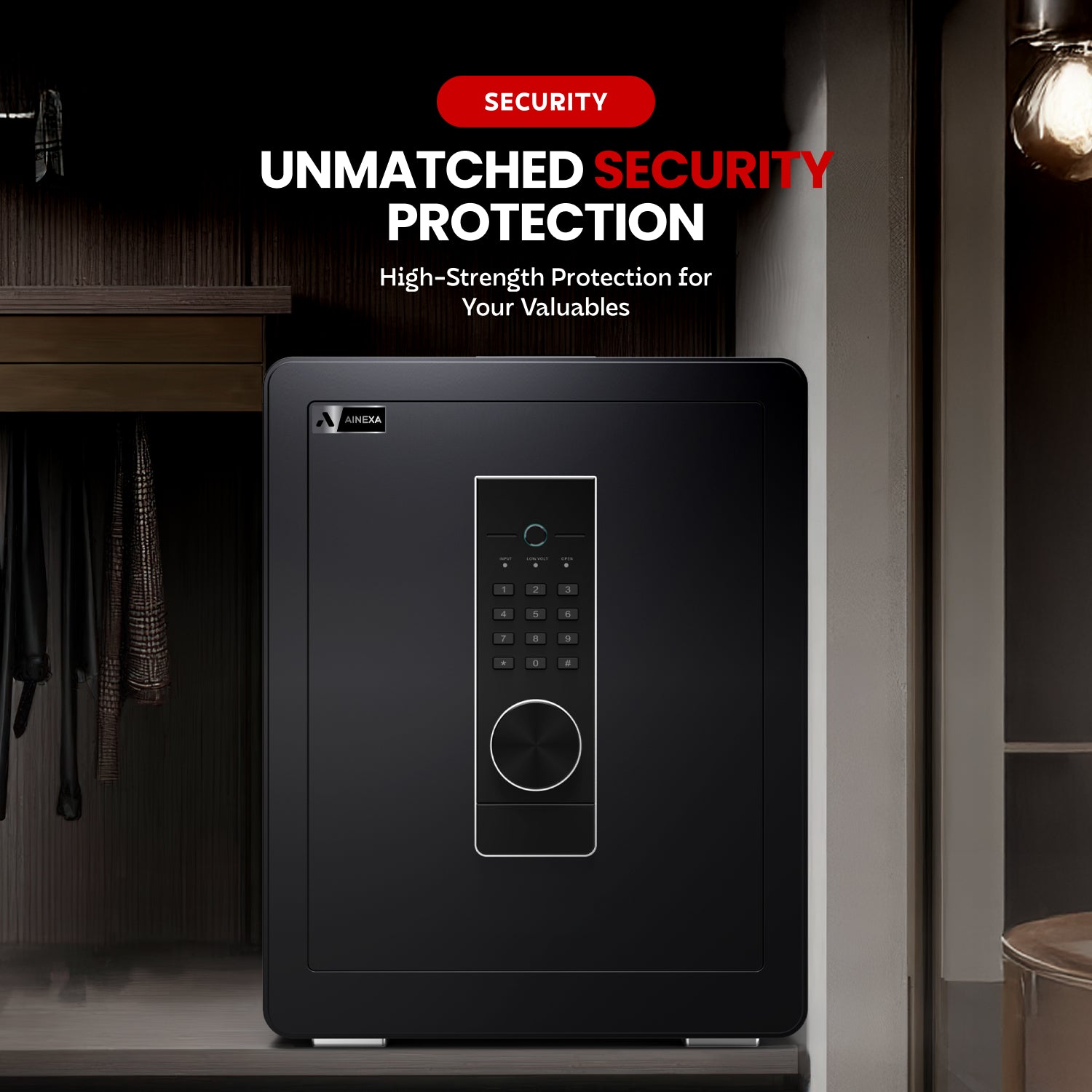AINEXA Digital Fingerprint & Password Safe Locker with Alarm – Black