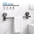 AINEXA Vacuum Suction Aluminium Towel Holder with Hooks – Matte Grey