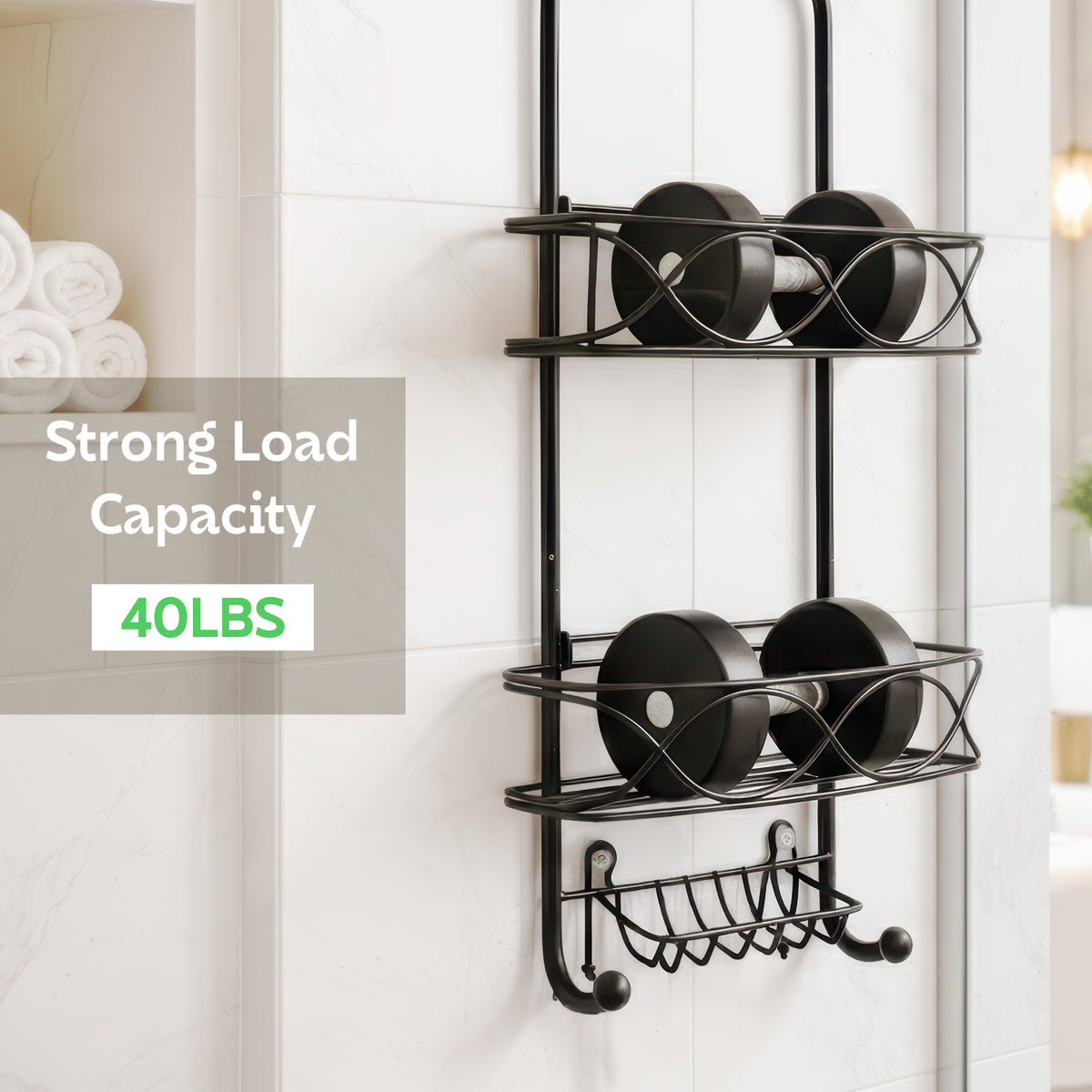 AINEXA 2-Tier Hanging Shower Caddy with Soap Rack – Black