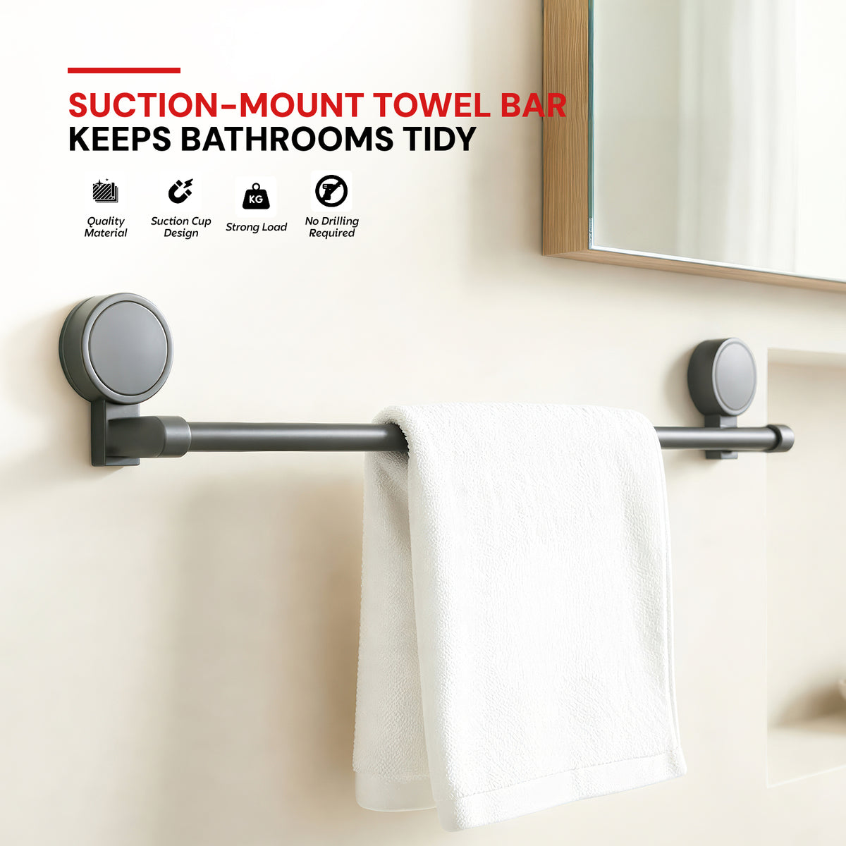 AINEXA Vacuum Suction Aluminium Single Towel Bar – Matte Grey