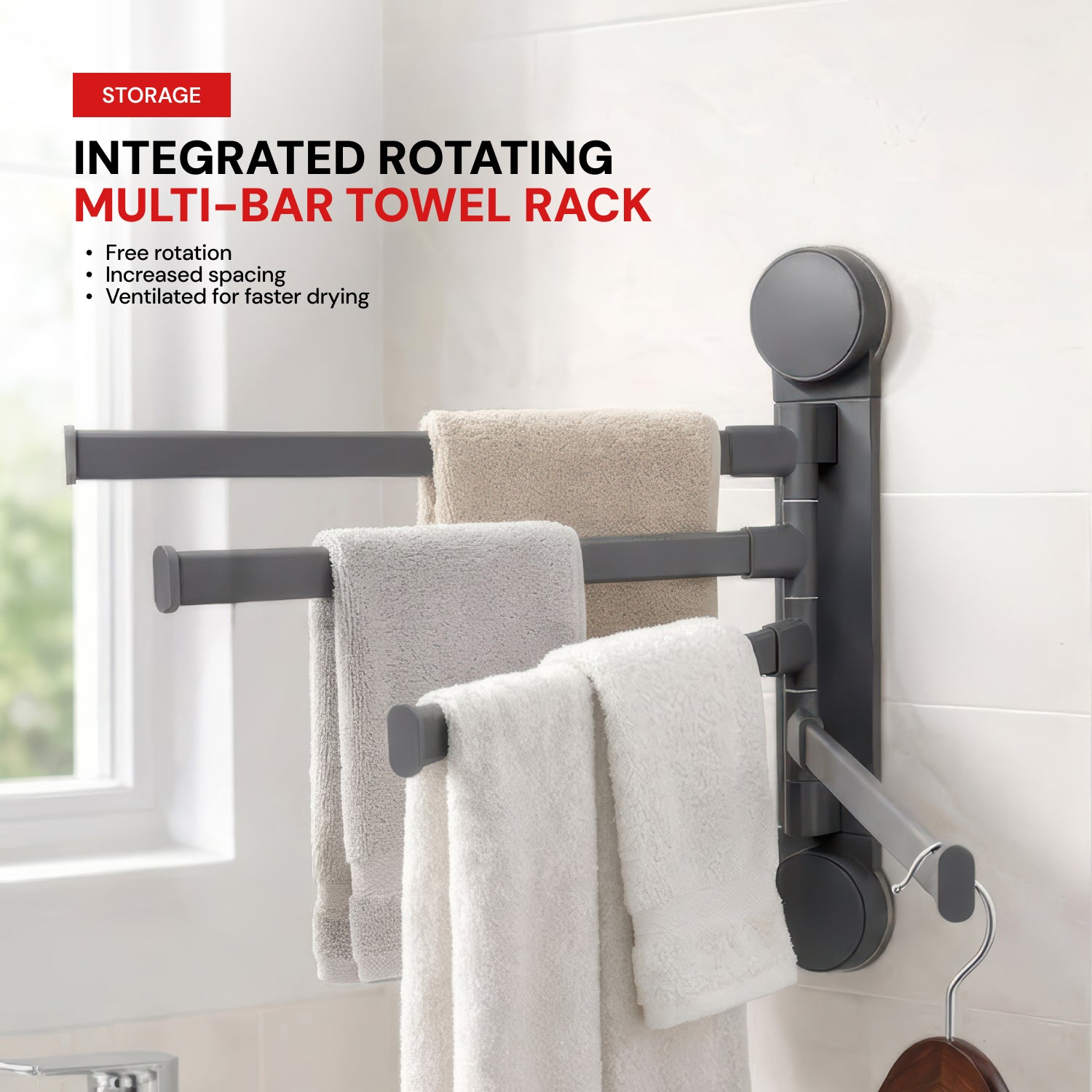 AINEXA 4-Bar Vacuum Suction Aluminium Towel Rack – Matte Grey