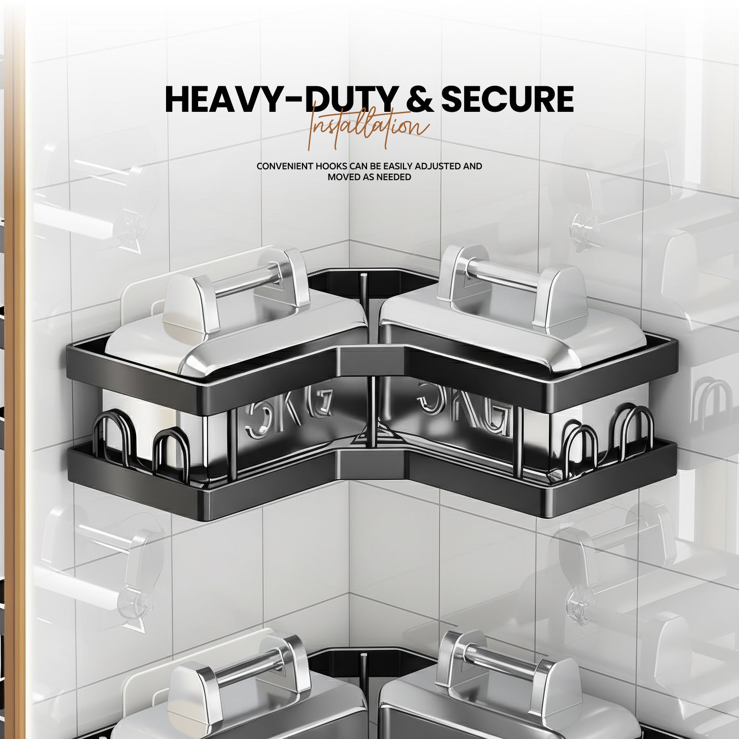 AINEXA 2-Piece Self-Adhesive Carbon Steel Corner Shelves – No Drill