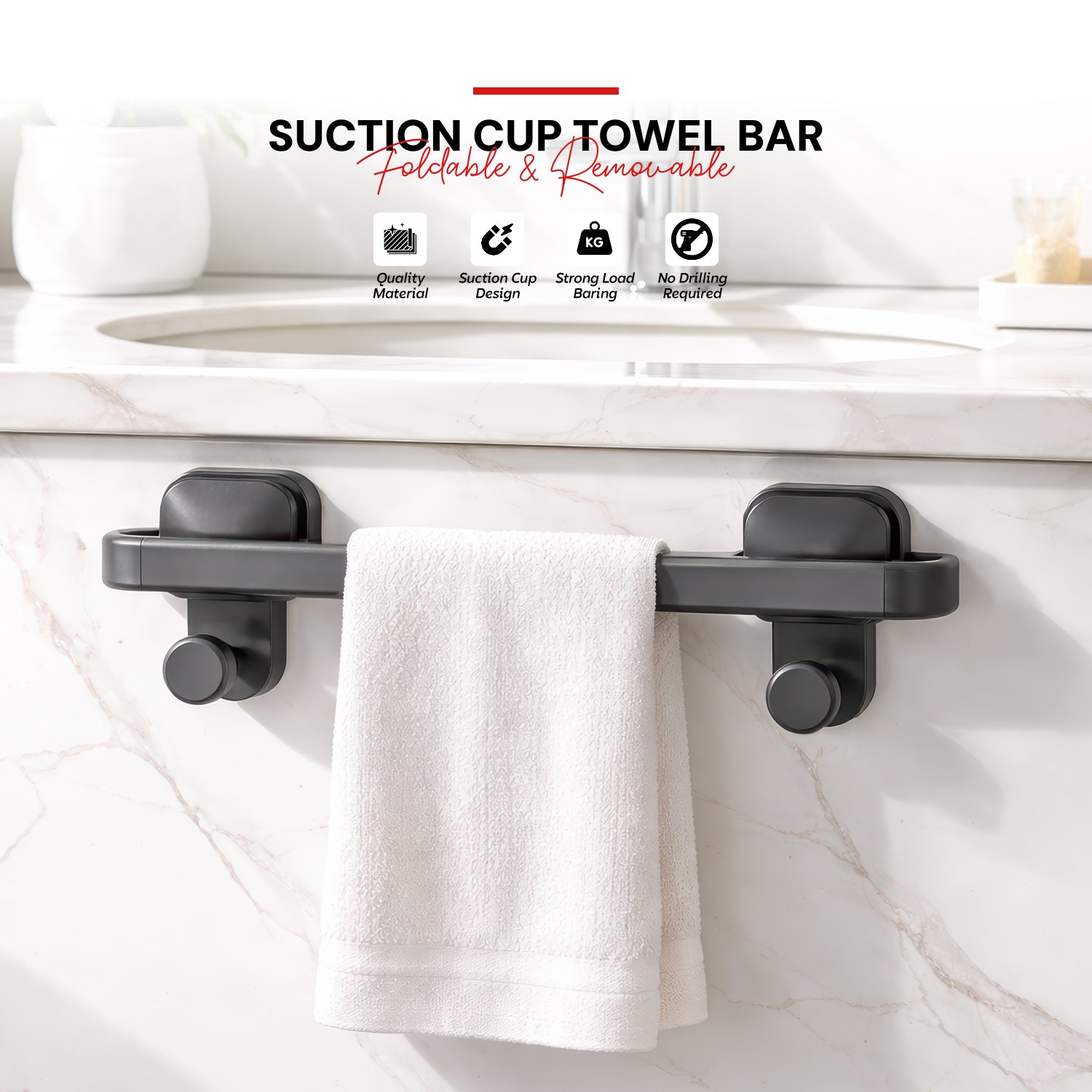 AINEXA Vacuum Suction Aluminium Towel Bar – Matte Grey