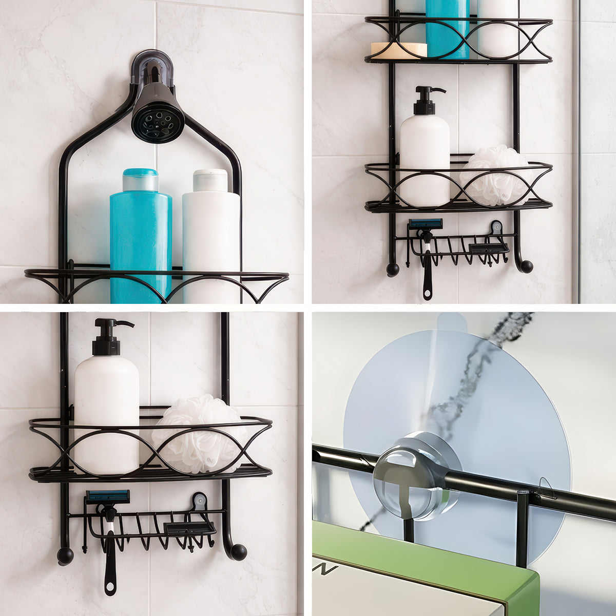 AINEXA 2-Tier Hanging Shower Caddy with Soap Rack – Black