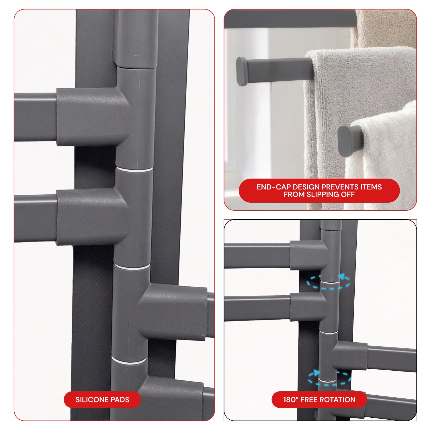 AINEXA 4-Bar Vacuum Suction Aluminium Towel Rack – Matte Grey