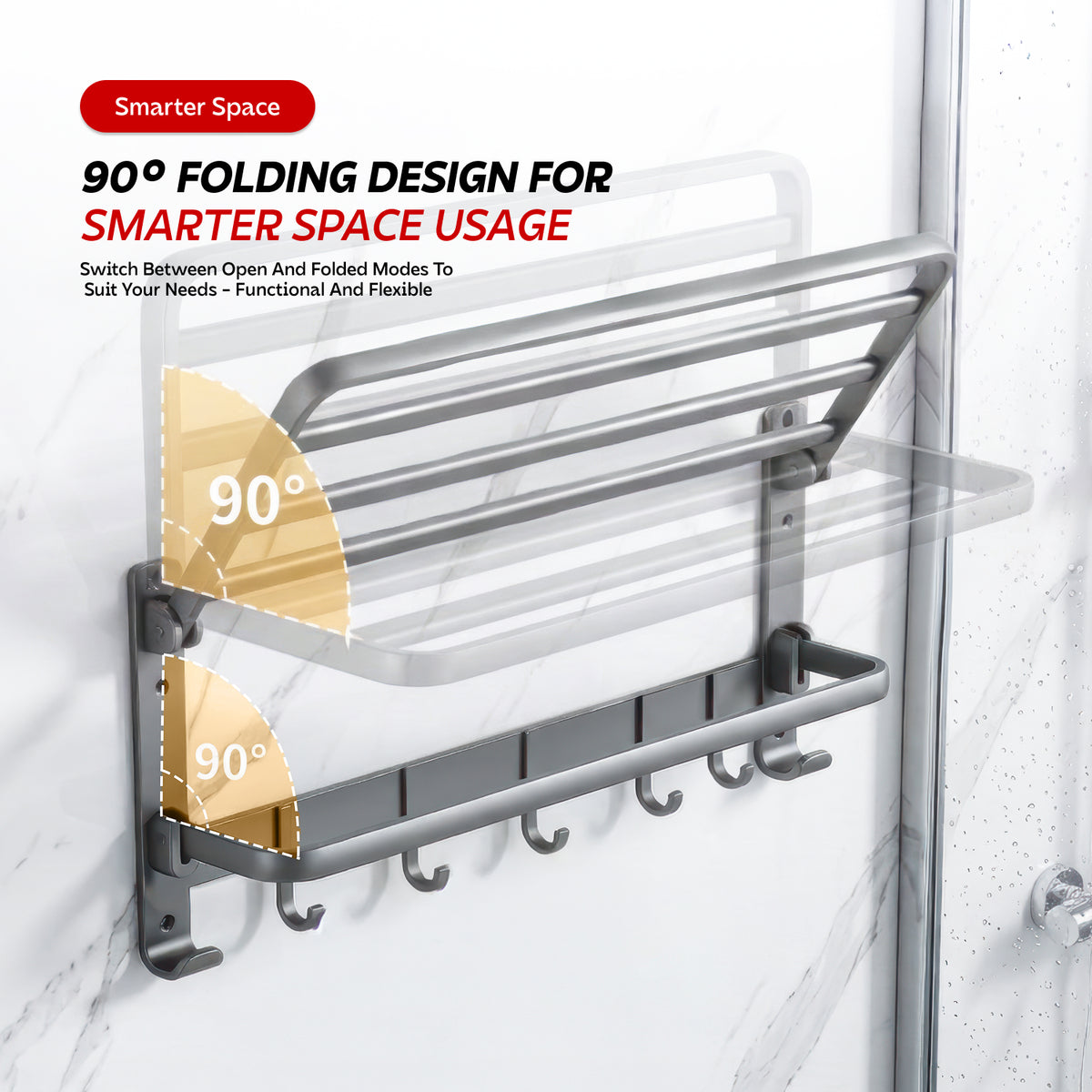 AINEXA 24-Inch Aluminium Towel Rack with Hooks – Matte Grey
