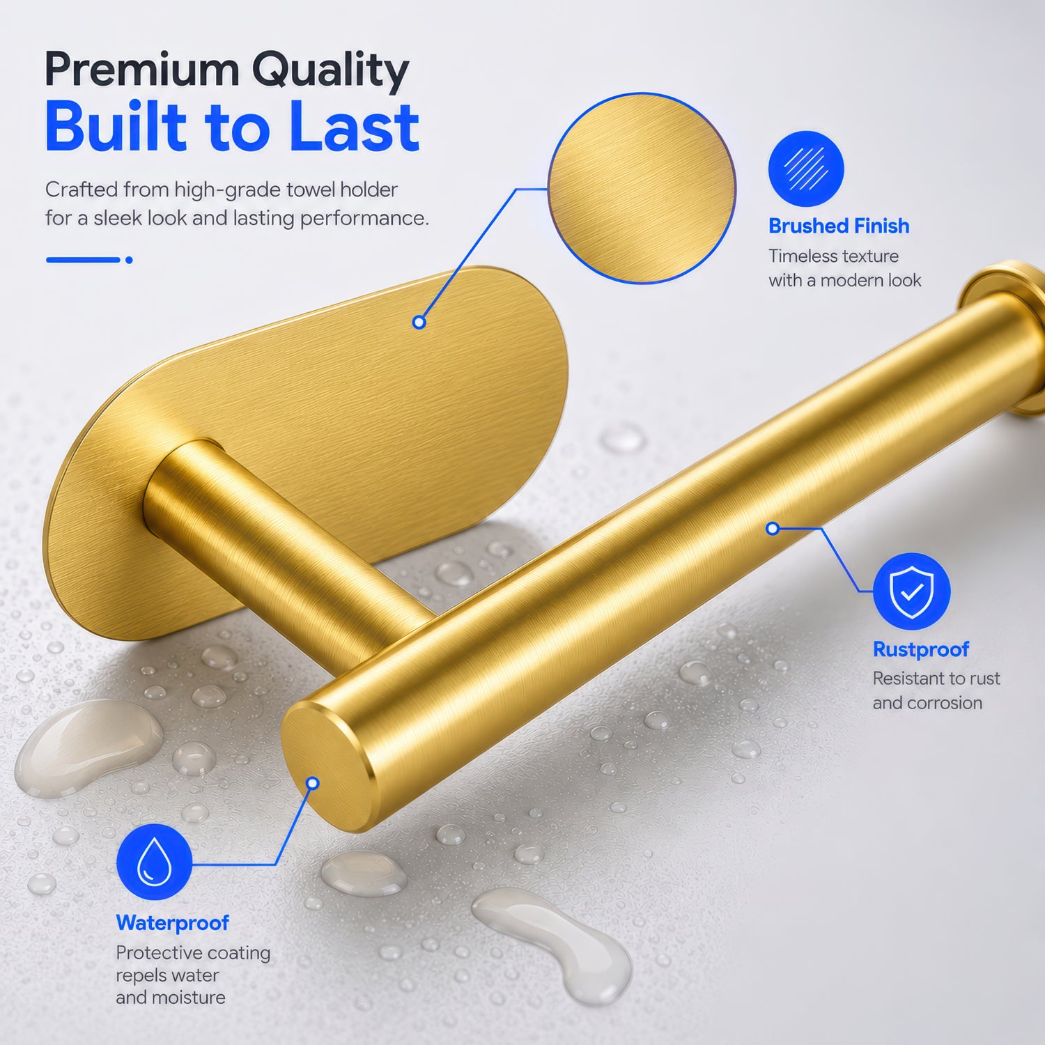AINEXA Self-Adhesive Aluminium Hand Towel Holder – Gold