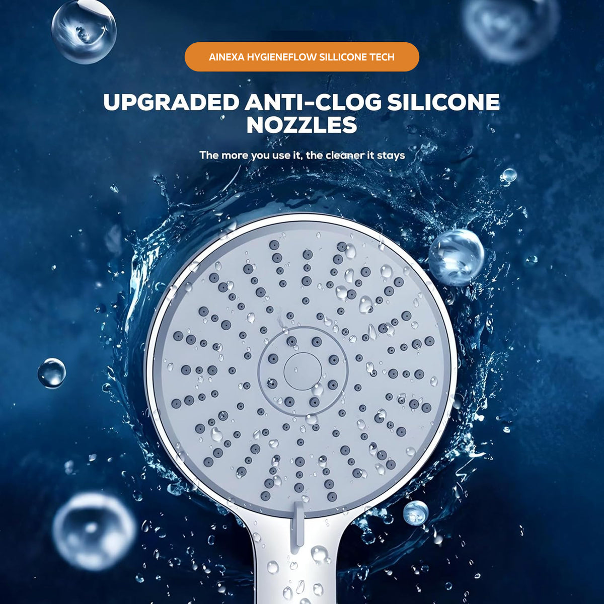 AINEXA 5-Function High-Pressure Hand Shower Set with 1 m Hose – Silver