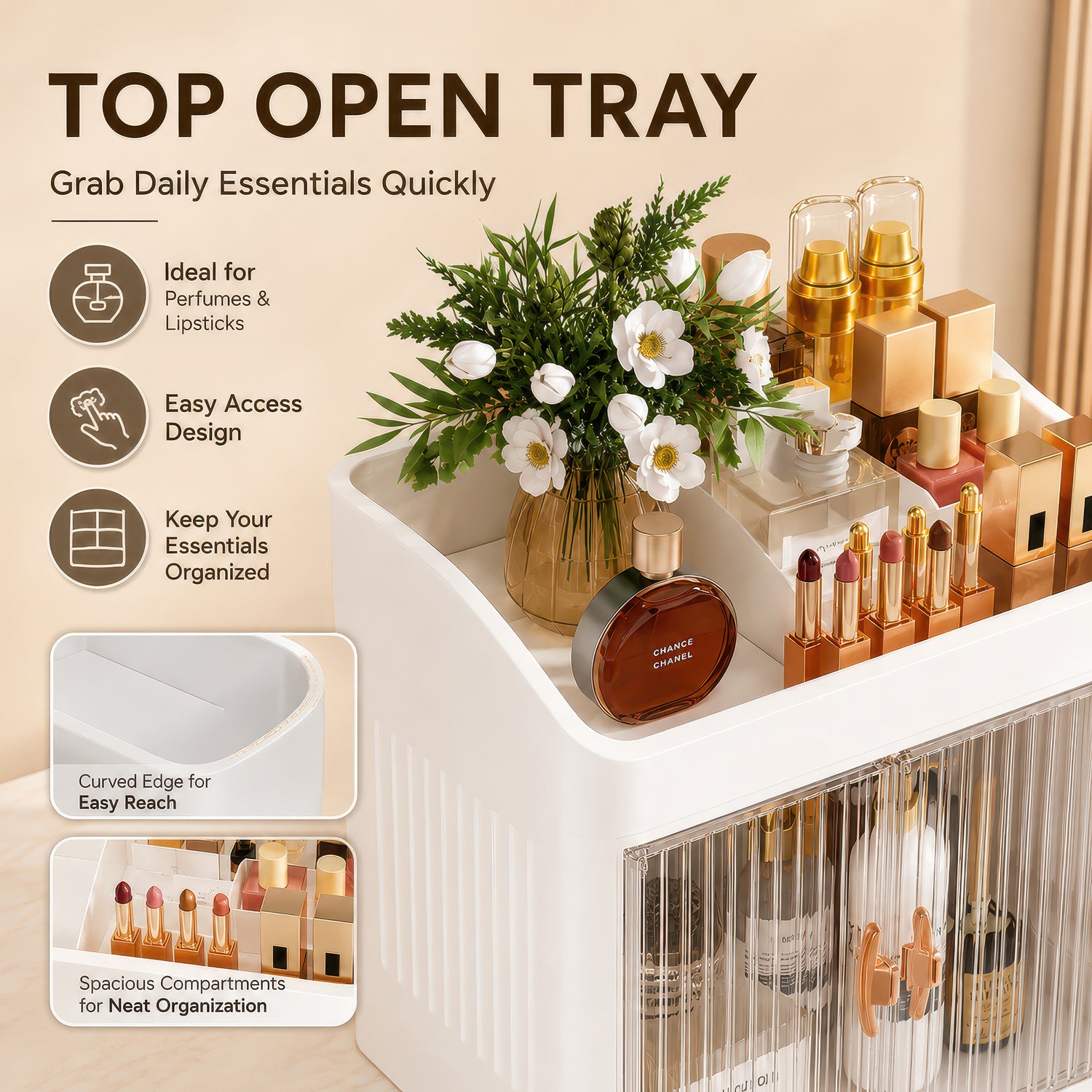 AINEXA 2-Layer Cosmetic & Makeup Organiser with Drawers – White
