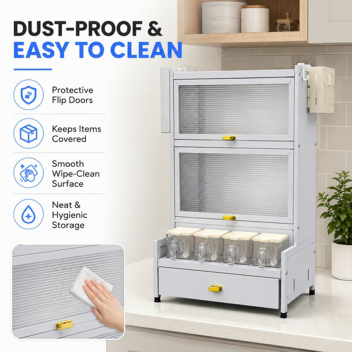 AINEXA 2-Layer Kitchen Storage Cabinet with Drawer & 4 Storage Boxes – White