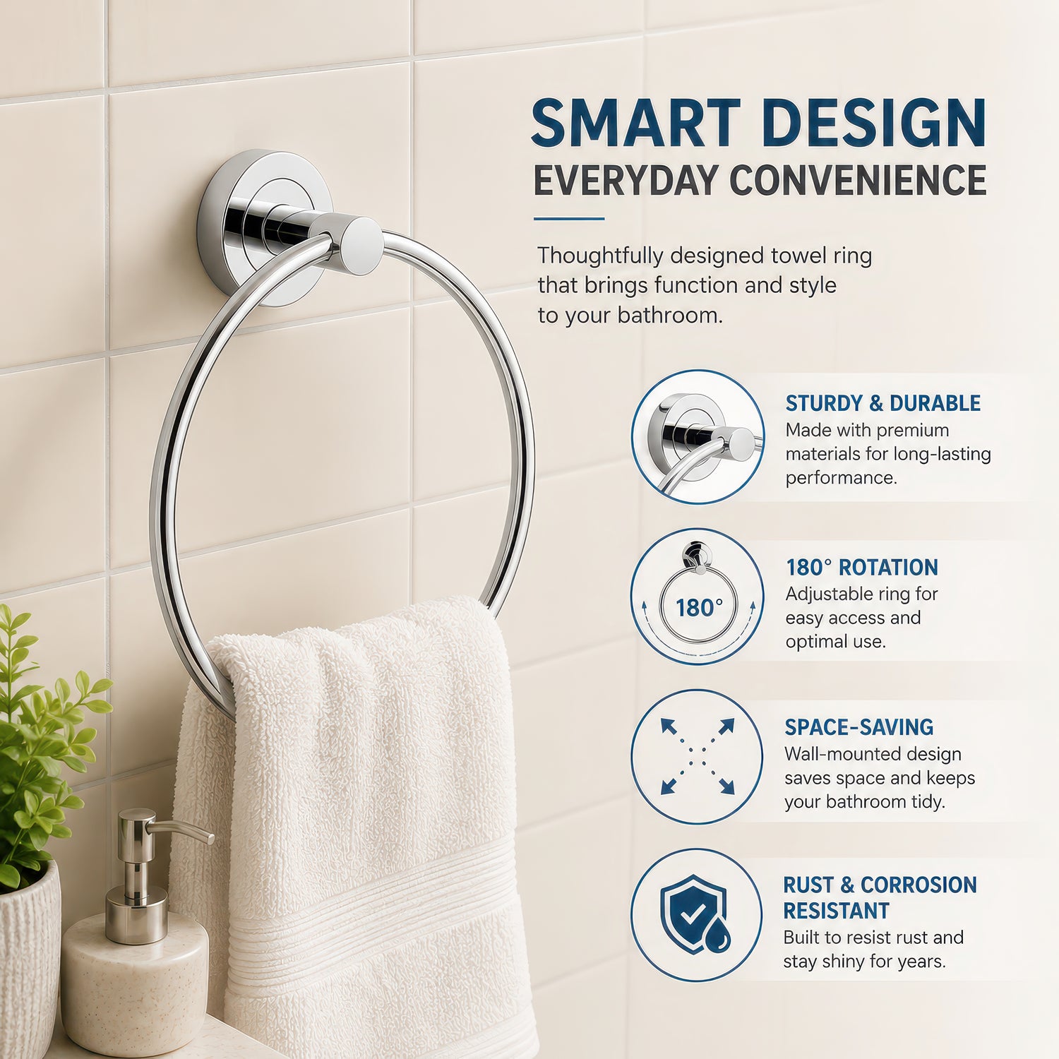 AINEXA Stainless Steel Wall-Mounted Towel Ring – Silver