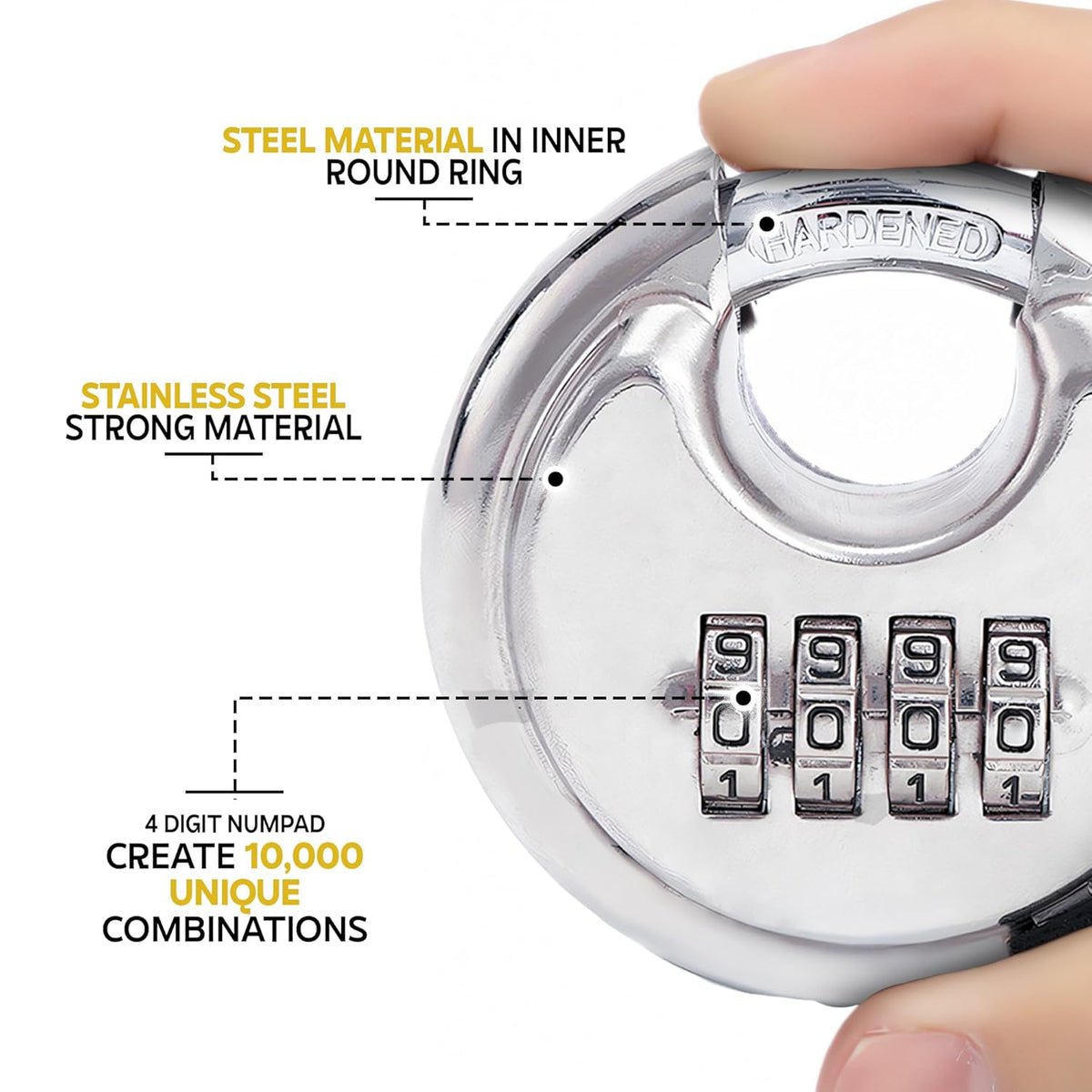 AINEXA Heavy-Duty 4-Digit Combination Disc Padlock
