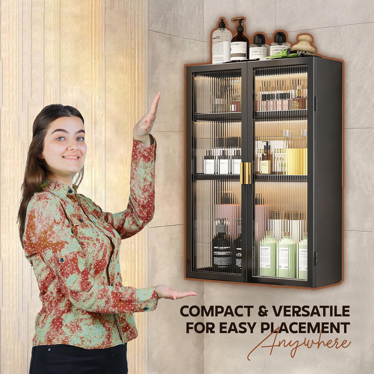 AINEXA 50 cm 3-Layer Wall-Mounted Bathroom Storage Cabinet – Black
