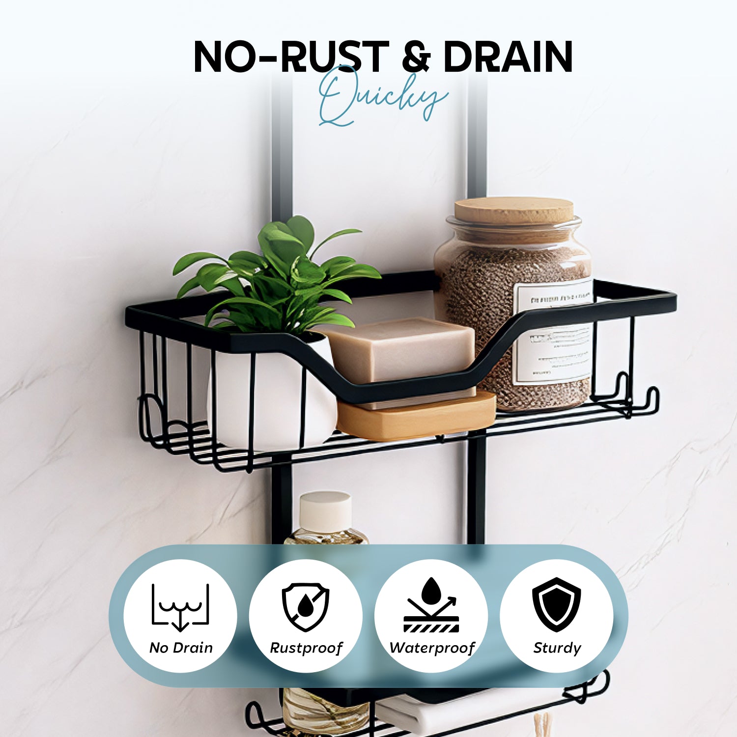 AINEXA 3-Tier Hanging Aluminium Shower Caddy – Black