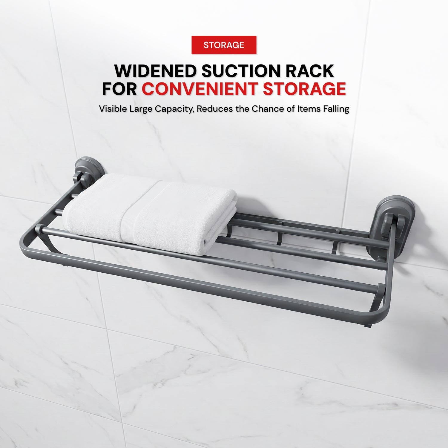 AINEXA Vacuum Suction Aluminium Towel Rack with Shelf & Hooks – Matte Grey