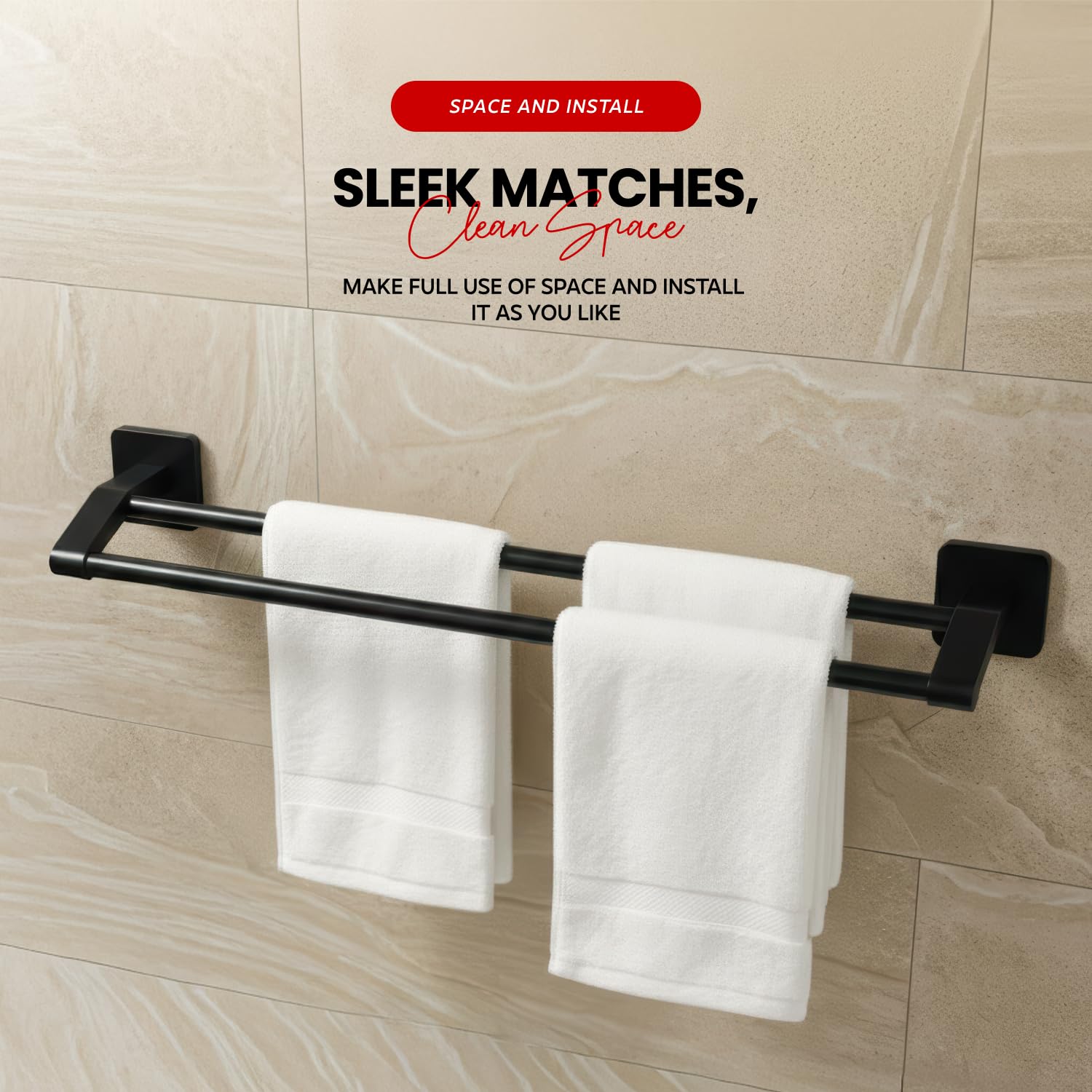 AINEXA Self-Adhesive Aluminium Double Towel Rack – Matte Black