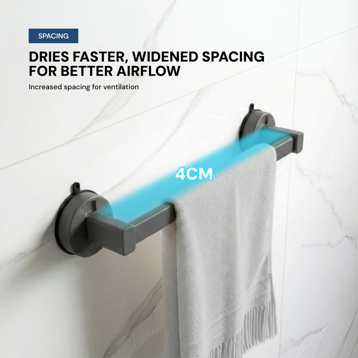 AINEXA Compact Vacuum Suction Aluminium Towel Bar – Matte Grey