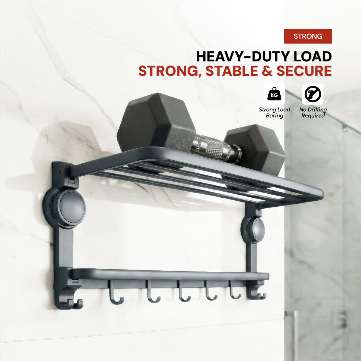AINEXA Vacuum Suction Aluminium Towel Rack – Matte Grey