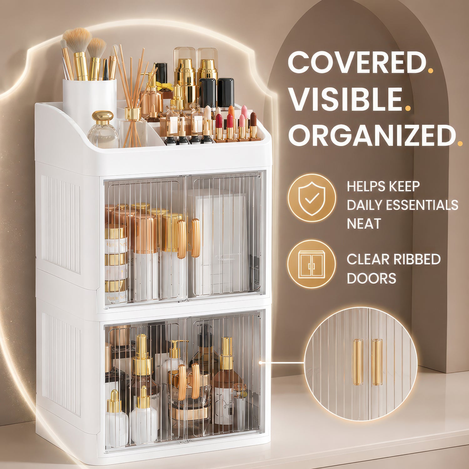AINEXA 3-Layer Cosmetic & Makeup Organiser with Drawers – White