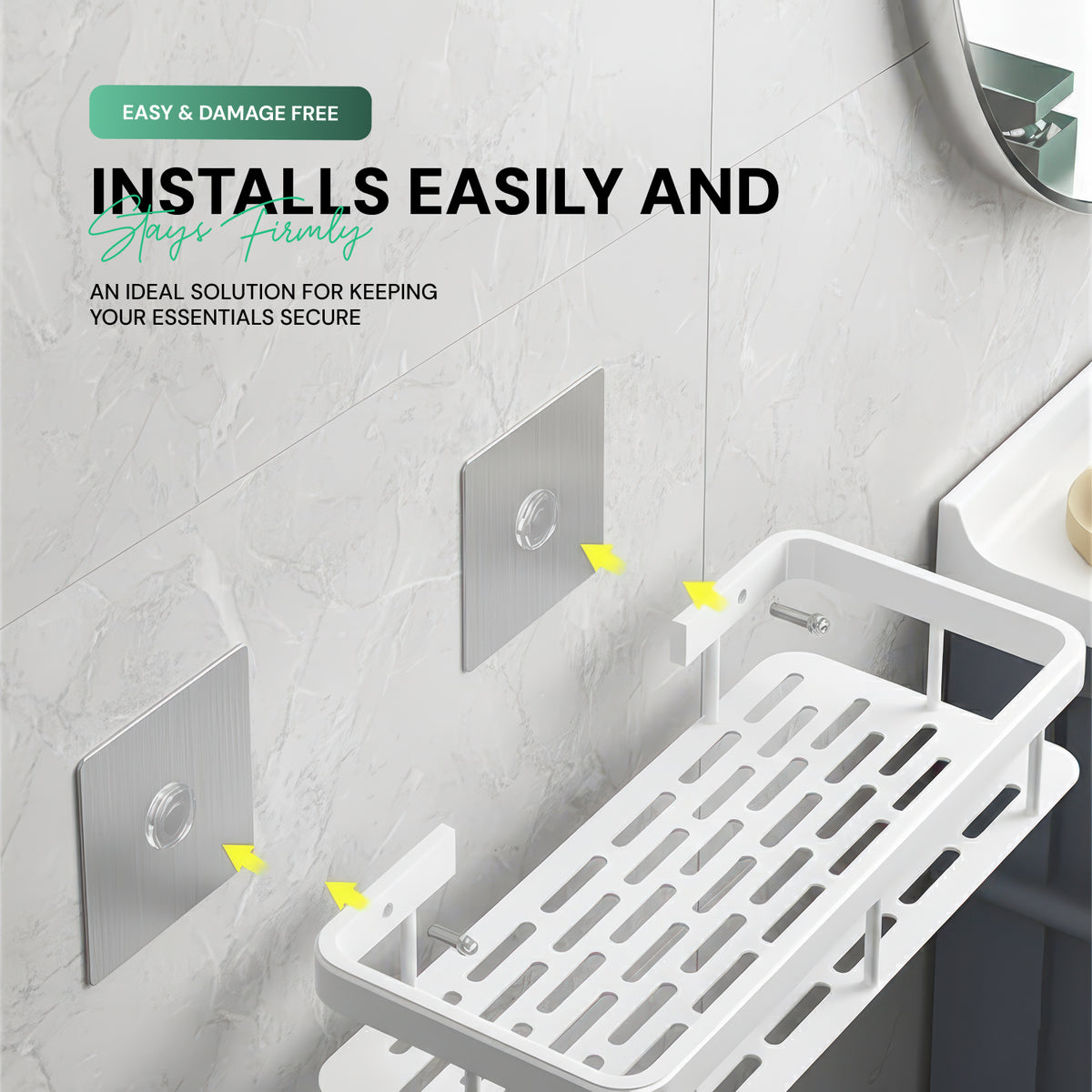 AINEXA 2-Piece Self-Adhesive Bathroom Shelves – Black