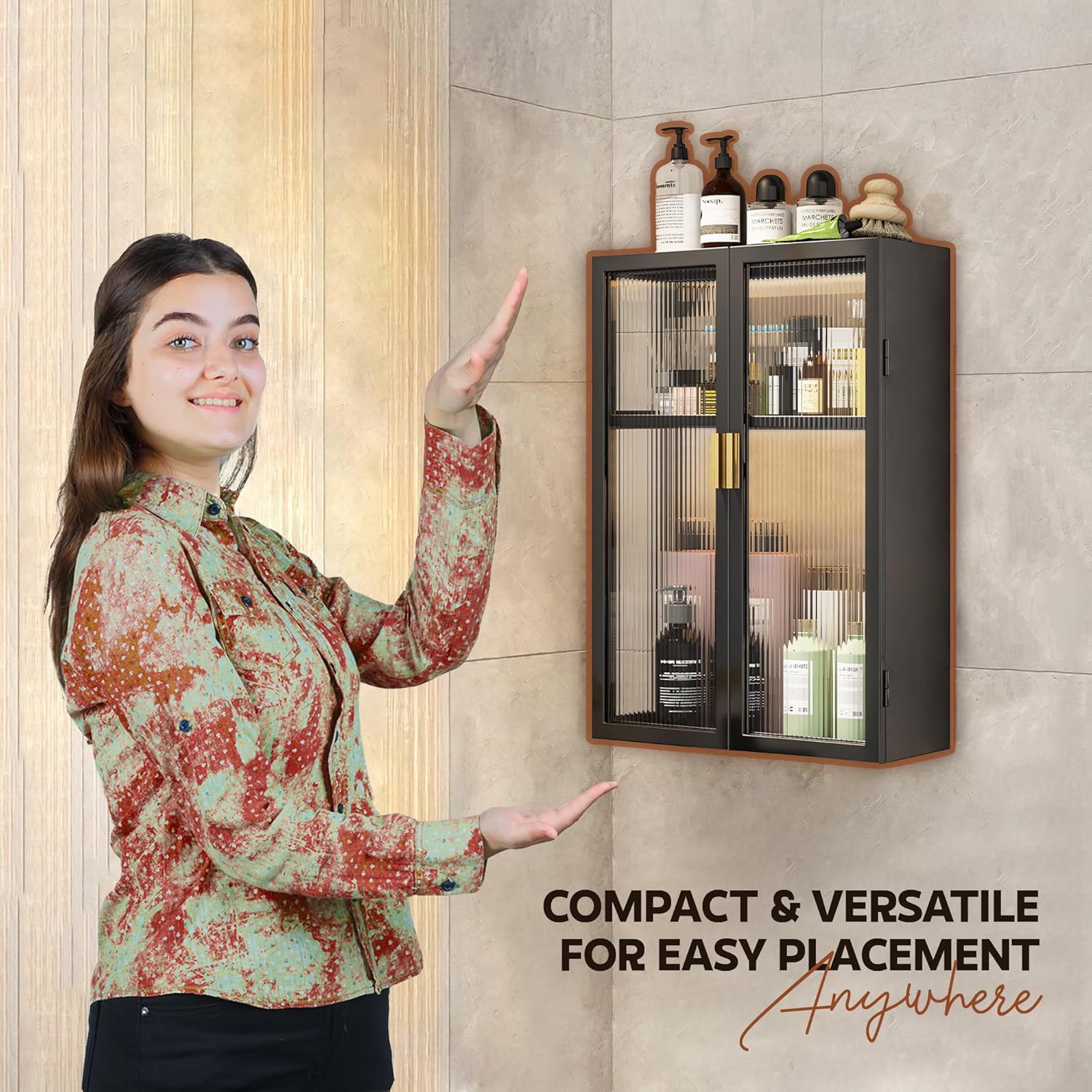 AINEXA 40 cm 2-Layer Wall-Mounted Bathroom Storage Cabinet – Black
