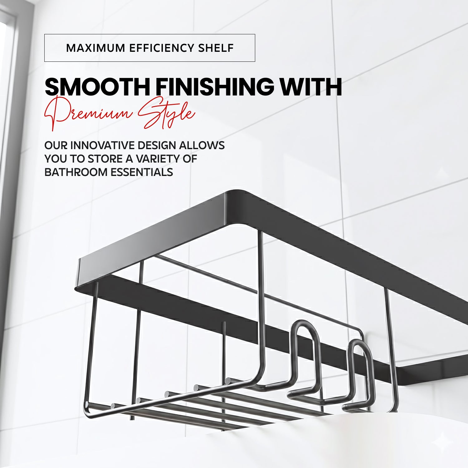 AINEXA 2-Piece Self-Adhesive Carbon Steel Bathroom Shelves – No Drill