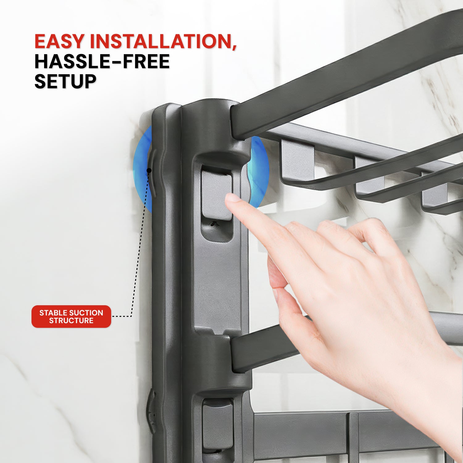 AINEXA Vacuum Suction Aluminium Towel Rack with Hooks – Matte Grey