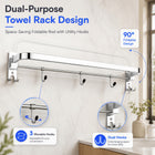 AINEXA 24-Inch Foldable Stainless Steel Towel Rack with Hooks – Chrome