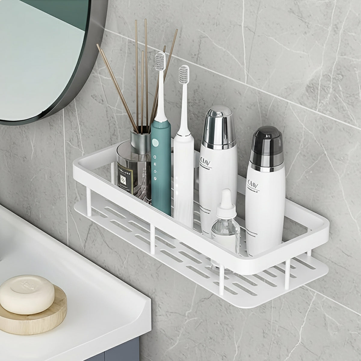 AINEXA 2-Piece Self-Adhesive Bathroom Shelves – Black